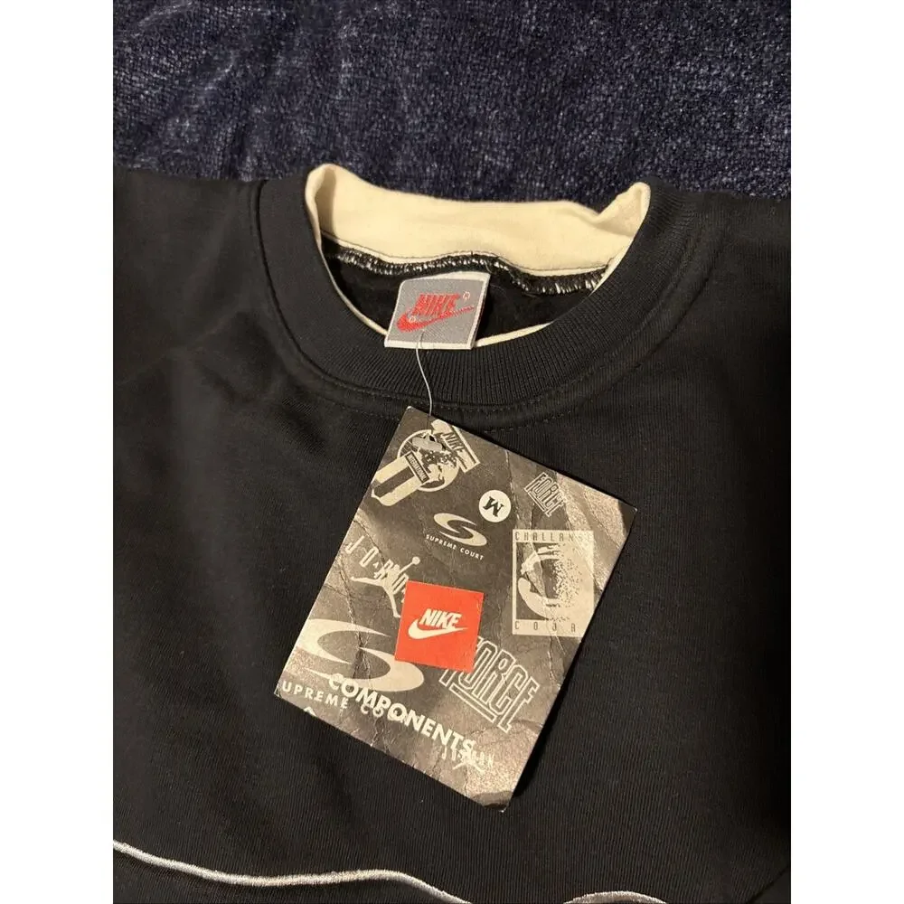 Vintage 90s Nike Components Black Crewneck Sweatshirt Chest Swoosh Large USA NWT